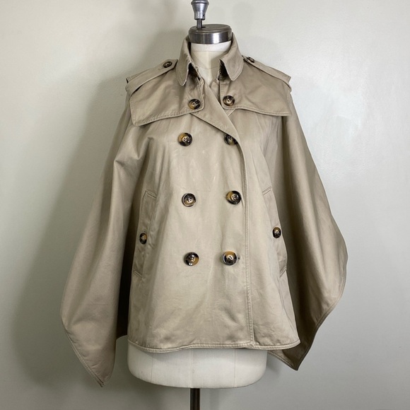 DREAMY DOUBLE BREASTED PONCHO TRENCH COAT 🧥 OPEN SIDES SIZE MEDIUM 100% COTTON - Picture 3 of 17